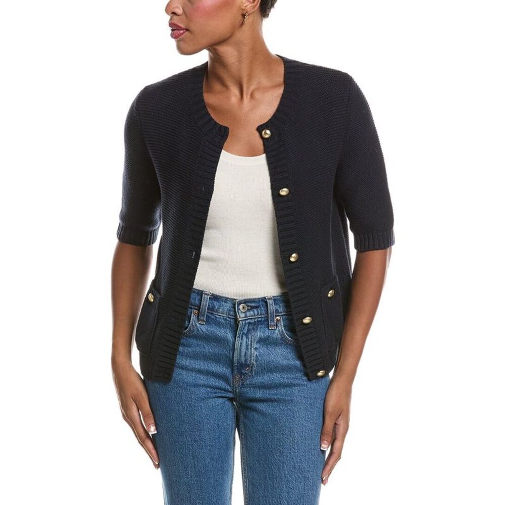 Autumn Cashmere Womens  Button Front Elbow Sleeve Jacket, Navy